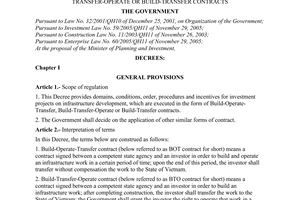 Decree No. 78/2007/ND-CP of May 11, 2007, on investment in the form of build-operate-transfer, build-transfer-operate or build-transfer contracts.