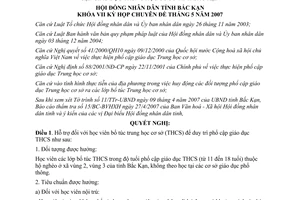 Nghị quyết 04/2007/NQ-HĐND hỗ trợ học bổ túc trung học cơ sở duy trì phổ cập giáo dục Bắc Kạn