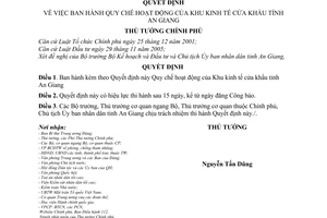 Quyết định 65/2007/QĐ-TTg Quy chế hoạt động khu kinh tế cửa khẩu tỉnh An Giang