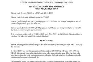 Nghị quyết 04/2007/NQ-HĐND hỗ trợ giáo dục mầm non giai đoạn 2007 2010 Vĩnh Phúc