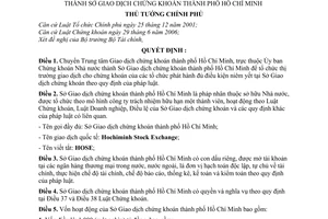 Quyết định 599/2007/QĐ-TTg chuyển Trung tâm Giao dịch chứng khoán thành phố Hồ Chí Minh thành Sở Giao dịch chứng khoán thành phố Hồ Chí Minh