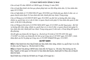 Quyết định 14/2007/QĐ-UBND chức năng nhiệm vụ quyền hạn Sở Ngoại vụ Du lịch Cà Mau