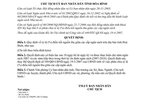 Quyết định 5/2007/QĐ-UBND phân chia tỷ lệ phần trăm (%) nguồn thu giữa các cấp