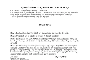 Quyết định 13/2007/QĐ-BLĐTBXH Quy chế mẫu trung tâm dạy nghề