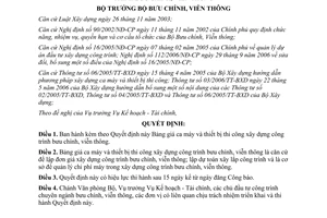 Quyết định 10/2007/QĐ-BBCVT bảng giá ca máy thiết bị thi công xây dựng công trình bưu chính, viễn thông