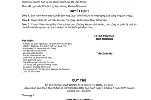Quyết định 35/2007/QĐ-BTC Quy chế tổ chức hoạt động công ty quản lý quỹ