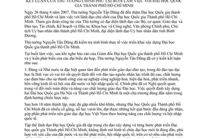 Thông báo 111/TB-VPCP kết luận Thủ tướng Chính phủ buổi làm việc Đại học quốc gia thành phố Hồ Chí Minh