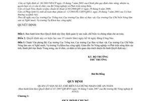 Quyết định 43/2007/QĐ-BNN quy định quản lý sản xuất, chế biến chứng nhận chè an toàn