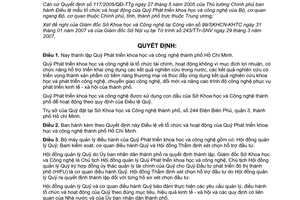 Quyết định 76/2007/QĐ-UBND thành lập Quỹ Phát triển khoa học công nghệ thành phố Hồ Chí Minh