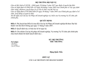 Quyết định 412/QĐ-BNV phê duyệt bản Điều lệ sửa đổi Câu lạc bộ Pháp chế doanh nghiệp