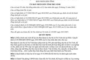 Quyết định 12/2007/QĐ-UBND điều chỉnh mức trích để lại Ban Quản lý chợ Trà Vinh 28/2006/QĐ-UBND