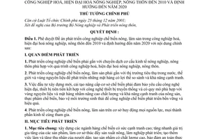 Quyết định 69/2007/QĐ-TTg phê duyệt Đề án phát triển công nghiệp chế biến nông lâm sản công nghiệp hoá hiện đại hoá nông nghiệp nông thôn 2010 2020