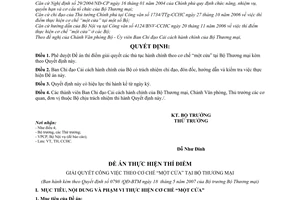 Quyết định 0798/2007/QĐ-BTM phê duyệt Đề án thí điểm cơ chế một cửa