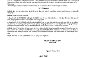 Quyết định 44/2007/QĐ-UBND quy chế quản lý hoạt động nghiên cứu khoa học phát triển công nghệ
