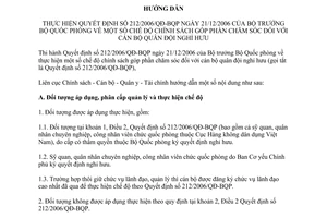 Hướng dẫn 258/LC/CS-CB-QY-TC chế độ chính sách đối với cán bộ quân đội nghỉ hưu