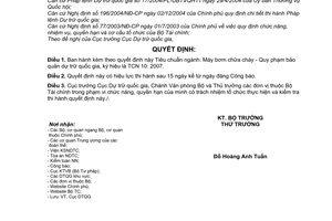 Quyết định 38/2007/QĐ-BTC Tiêu chuẩn ngành Máy bơm chữa cháy Quy phạm bảo quản dự trữ quốc gia