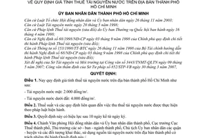 Quyết định 77/2007/QĐ-UBND quy định giá tính thuế tài nguyên nước địa bàn thành phố Hồ Chí Minh
