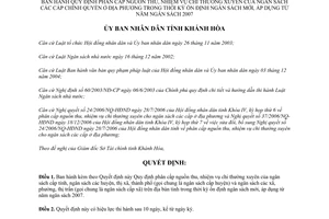 Quyết định 23/2007/QĐ-UBND phân cấp nguồn thu nhiệm vụ chi thường xuyên ngân sách Khánh Hòa