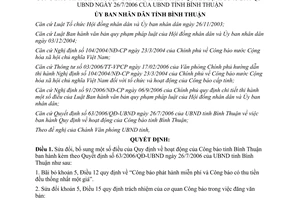 Quyết định 24/2007/QĐ-UBND sửa đổi quy định hoạt động Công báo Bình Thuận