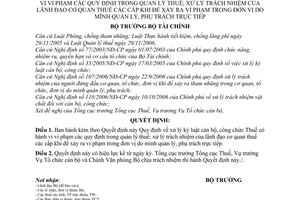 Quyết định 1849/QĐ-BTC quy định xử lý kỷ luật cán bộ công chức Thuế hành vi vi phạm quy định quản lý thuế xử lý trách nhiệm lãnh đạo cơ quan thuế