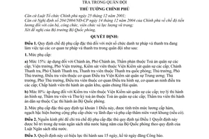 Quyết định 72/2007/QĐ-TTg chế độ phụ cấp đặc thù chức danh tư pháp thanh tra quân đội