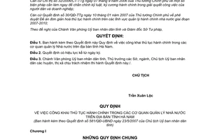 Quyết định 581/QĐ-UBND năm 2007 Quy định việc công khai thủ tục hành chính