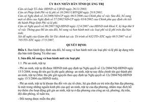 Quyết định 09/2007/QĐ-UBND sửa đổi phí lệ phí áp dụng trên địa bàn
