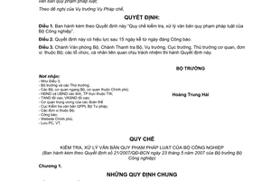 Quyết định 21/2007/QĐ-BCN Quy chế kiểm tra, xử lý văn bản quy phạm pháp luật