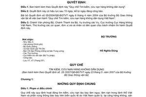 Quyết định 26/2007/QĐ-BGTVT Quy chế tìm kiếm cứu nạn hàng không dân dụng