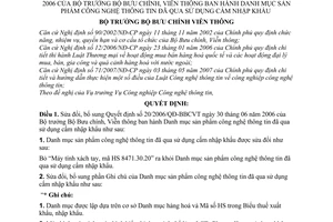 Quyết định 11/2007/QĐ-BBCVT Danh mục sản phẩm công nghệ thông tin qua sử dụng cấm nhập khẩu sửa đổi Quyết định 20/2006/QĐ-BBCVT