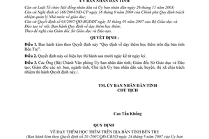 Quyết định 20/2007/QĐ-UBND  dạy thêm học thêm trên địa bàn tỉnh Bến Tre