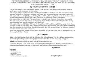 Quyết định 22/2007/QĐ-BCN phê duyệt Điều lệ tổ chức hoạt động Viện Máy Dụng cụ công nghiệp Doanh nghiệp hoạt động khoa học công ty mẹ con