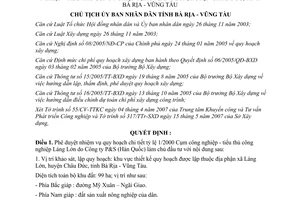 Quyết định 1884/QĐ-UBND 2007 quy hoạch chi tiết cụm công nghiệp tiểu thủ công nghiệp Vũng Tàu