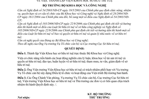 Quyết định 846/QĐ-BKHCN thành lập Viện Khoa học sở hữu trí tuệ