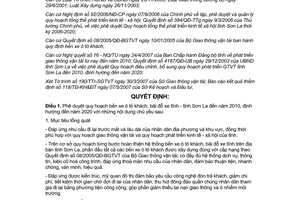 Quyết định 1282/QĐ-UBND năm 2007 quy hoạch bến xe ô tô khách bãi đỗ xe Sơn La