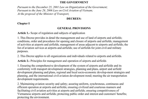 Decree No. 83/2007/ND-CP of May 25, 2007, on management and operation of airports and airfields.