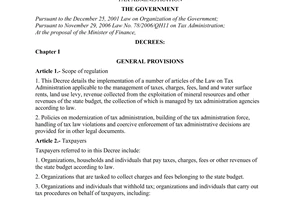 Decree of Government No. 85/2007/ND-CP of May 25, 2007 detailing the implementation of a number of articles of The Law on tax administration
