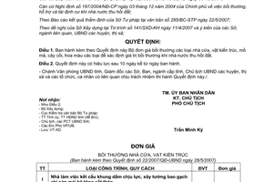 Quyết định 22/2007/QĐ-UBND về đơn giá bồi thường nhà cửa vật kiến trúc mồ mả