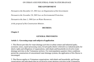 Decree No. 88/2007/ND-CP on urban and industrial-park water drainage
