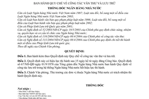 Quyết định 22/2007/QĐ-NHNN Quy chế công tác văn thư lưu trữ