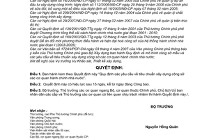 Quyết định 21/2007/QĐ-BXD quy định yêu cầu tiêu chuẩn xây dựng công sở cơ quan hành chính nhà nước