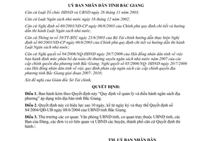 Quyết định 52/2007/QĐ-UBND quản lý điều hành ngân sách địa phương Bắc Giang