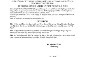 Quyết định 48/2007/QĐ-BNN quy định thủ tục cấp Giấy phép kiểm dịch thực vật nhập khẩu vật thể phải phân tích nguy cơ dịch hại trước khi nhập khẩu VN