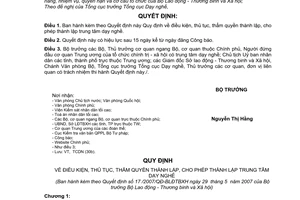 Quyết định 17/2007/QĐ-BLĐTBXH Quy định điều kiện thủ tục thẩm quyền thành lập cho phép thành lập trung tâm dạy nghề