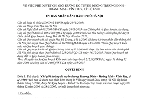 Quyết định 56/2007/QĐ-UBND phê duyệt chỉ giới đường đỏ tuyến đường Trương Định Hoàng Mai Vĩnh Tuy, tỷ lệ 1/500