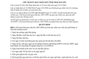 Quyết định 1736/2007/QĐ-UBND kế hoạch thời gian năm học 2007-2008 Thái Nguyên