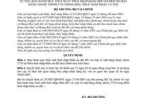Quyết định 39/2007/QĐ-BTC mức thuế suất thuế nhập khẩu mặt hàng thuộc nhóm 2710 Biểu thuế nhập khẩu ưu đãi