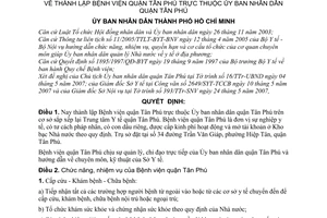 Quyết định 81/2007/QĐ-UBND thành lập Bệnh viện quận Tân Phú thuộc Ủy ban nhân dân quận Tân Phú
