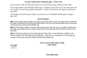 Quyết định 36/2007/QĐ-UBND sửa đổi kế hoạch vốn đầu tư xây dựng cơ bản 2007