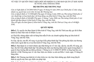 Quyết định 13/2007/QĐ-BTM ủy quyền nhiệm vụ Ban Quản lý khu kinh tế Vũng Áng tỉnh Hà Tĩnh